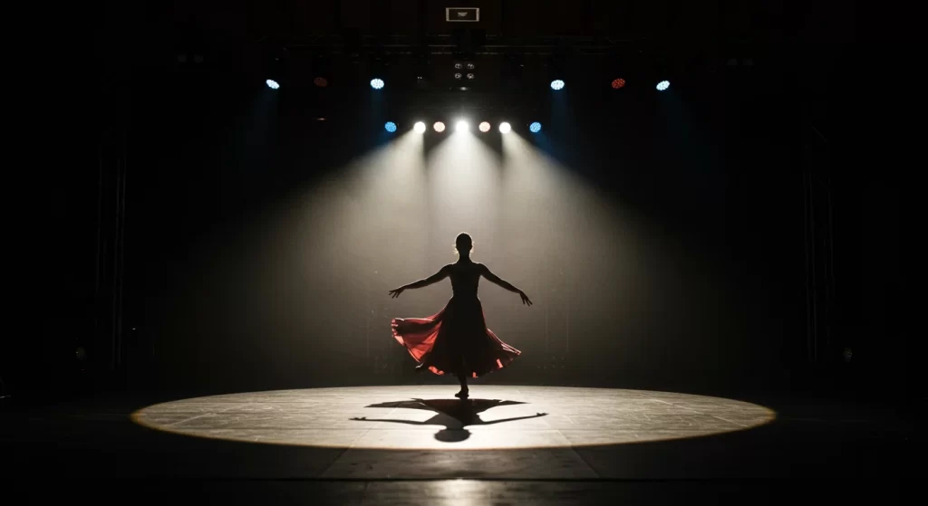 舞台上で踊るタカラジェンヌのシルエット